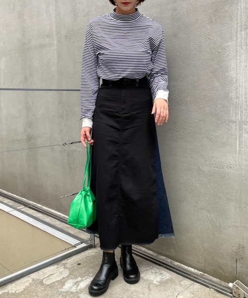 CIAOPANIC（チャオパニック）の「【CPC SCAMP】ツイルドッキングデニムフレアスカート（デニムスカート・レディース・ブラック/インディゴブルー・SMALL/MEDIUM）」の10枚目の写真