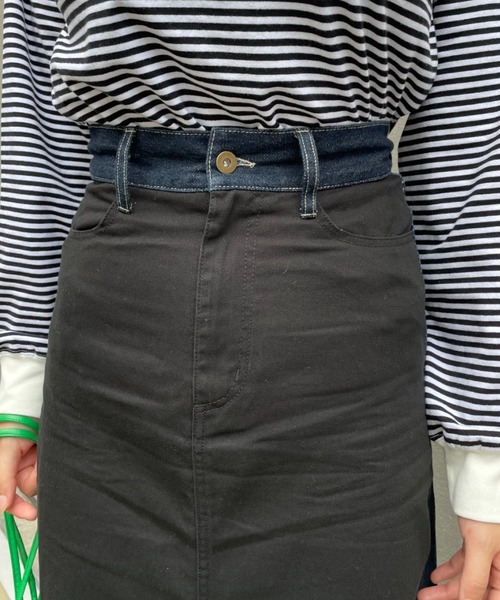 CIAOPANIC（チャオパニック）の「【CPC SCAMP】ツイルドッキングデニムフレアスカート（デニムスカート・レディース・ブラック/インディゴブルー・SMALL/MEDIUM）」の13枚目の写真