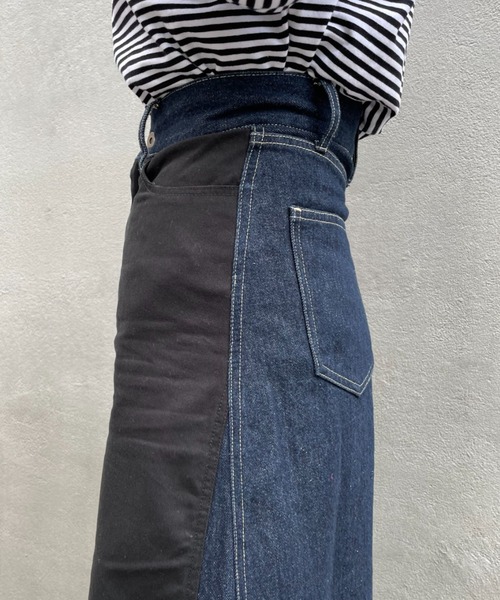 CIAOPANIC（チャオパニック）の「【CPC SCAMP】ツイルドッキングデニムフレアスカート（デニムスカート・レディース・ブラック/インディゴブルー・SMALL/MEDIUM）」の15枚目の写真