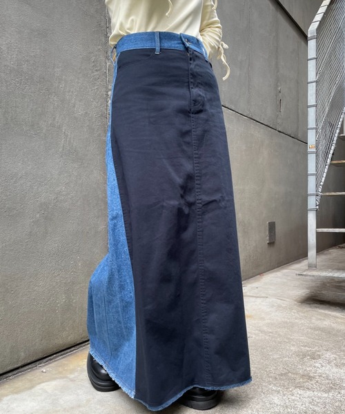 CIAOPANIC（チャオパニック）の「【CPC SCAMP】ツイルドッキングデニムフレアスカート（デニムスカート・レディース・ブラック/インディゴブルー・SMALL/MEDIUM）」の22枚目の写真