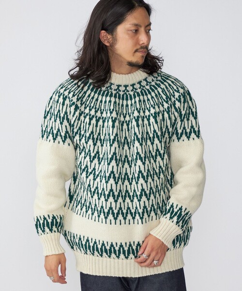 Guernsey Woollens（ガンジーウーレンズ）の「*【SHIPS別注】Guernsey Woollens: アイスランディック クルーネック ニット (セーター)（ニット/セーター・メンズ・ナチュラル/オリーブ/イエロー系/ネイビー・SMALL/MEDIUM/LARGE/X-LARGE）」の3枚目の写真