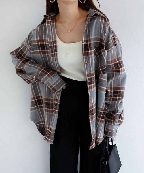 チェック柄衿付きシャツ（シャツ/ブラウス）｜andme（アンドミー