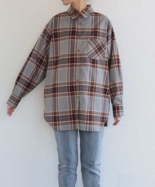 andme(アンドミー)の「チェック柄衿付きシャツ(シャツ/ブラウス・レディース・ブラウン/グレー/ボルドー・M/L)」の5枚目の写真