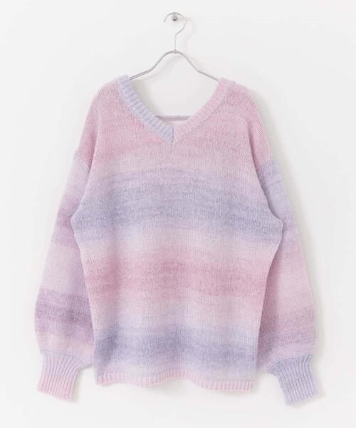 HEYUMM（ヘユム）の「グラデーションニットトップ（ニット/セーター・レディース・ブルー/ピンク/オレンジ・ONE）」の3枚目の写真