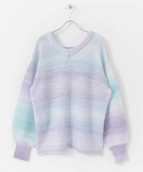 HEYUMM（ヘユム）の「グラデーションニットトップ（ニット/セーター・レディース・ブルー/ピンク/オレンジ・ONE）」の2枚目の写真