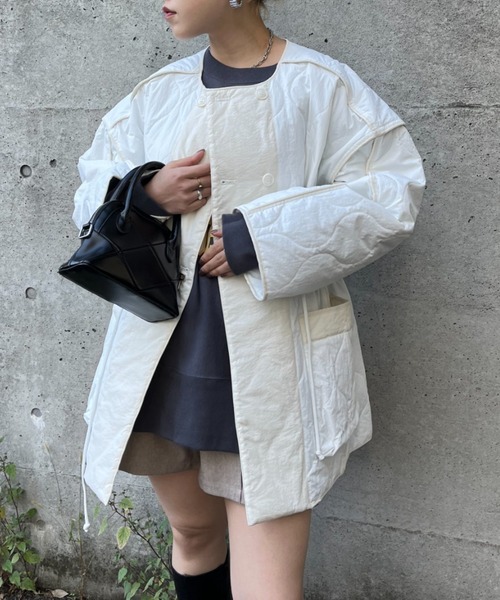 CIAOPANIC(チャオパニック)の「【CPC SCAMP】キルティングブルゾン(ノーカラーコート・レディース・アイボリー/ブラウン/カーキ・FREE)」の4枚目の写真