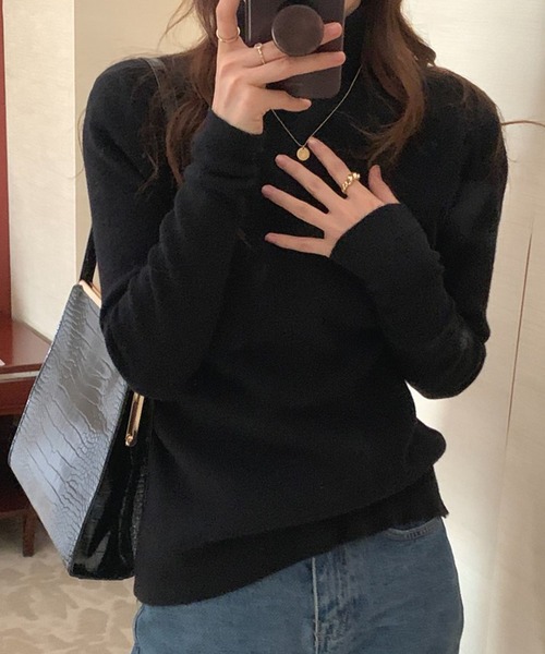 DAY CLOSET（デイ クローゼット）の「レディース モヘア風タートルネックリブニットセーター（ニット/セーター・レディース・ベージュ/ブラック・ONE SIZE）」の2枚目の写真