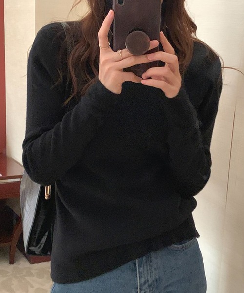 DAY CLOSET（デイ クローゼット）の「レディース モヘア風タートルネックリブニットセーター（ニット/セーター・レディース・ベージュ/ブラック・ONE SIZE）」の3枚目の写真