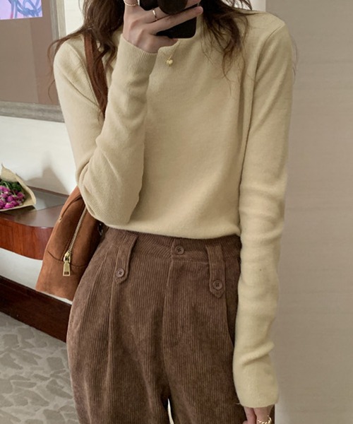 DAY CLOSET（デイ クローゼット）の「レディース モヘア風タートルネックリブニットセーター（ニット/セーター・レディース・ベージュ/ブラック・ONE SIZE）」の6枚目の写真