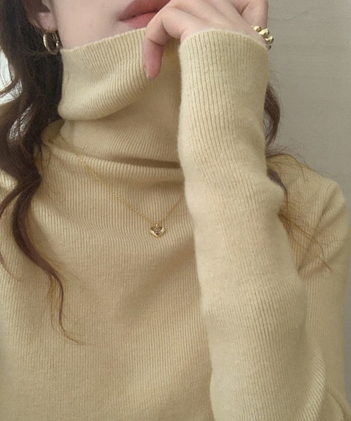 DAY CLOSET（デイ クローゼット）の「レディース モヘア風タートルネックリブニットセーター（ニット/セーター・レディース・ベージュ/ブラック・ONE SIZE）」の9枚目の写真