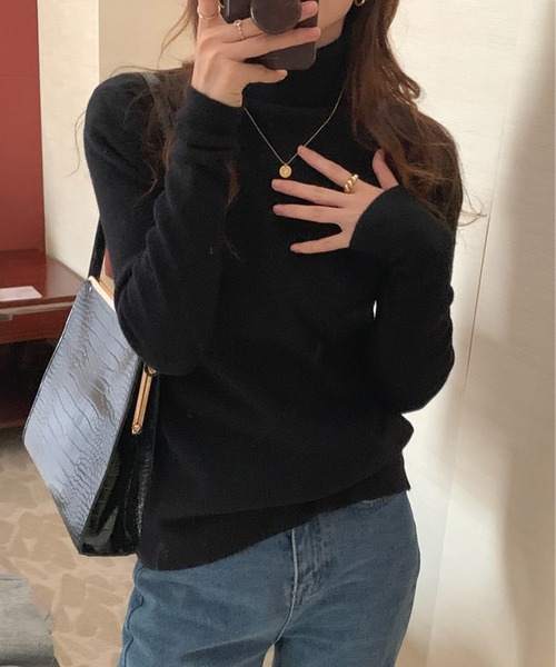 DAY CLOSET（デイ クローゼット）の「レディース モヘア風タートルネックリブニットセーター（ニット/セーター・レディース・ベージュ/ブラック・ONE SIZE）」の10枚目の写真