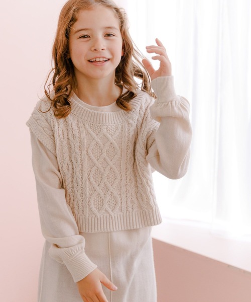 GLOBAL WORK（グローバルワーク）の「ケーブルニットセットワンピース/124977（ワンピース・キッズ・ライトブルー/ブラウン/オフホワイト・100cm/130cm/140cm/160cm/150cm/120cm/110cm）」の6枚目の写真