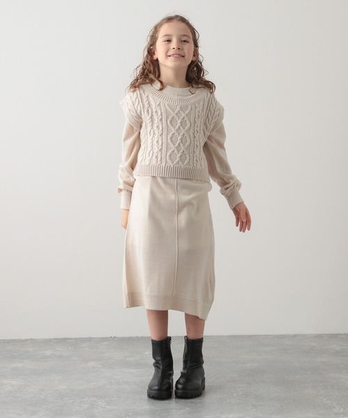 GLOBAL WORK（グローバルワーク）の「ケーブルニットセットワンピース/124977（ワンピース・キッズ・ライトブルー/ブラウン/オフホワイト・100cm/130cm/140cm/160cm/150cm/120cm/110cm）」の7枚目の写真