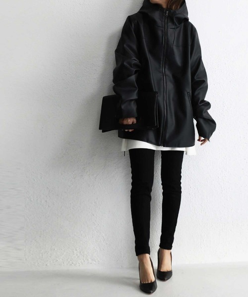 antiqua(アンティカ)の「軽量で丈夫!ラフに着られるヴィ―ガンレザージャケット(ライダースジャケット・レディース・ブラック・M/L)」の13枚目の写真