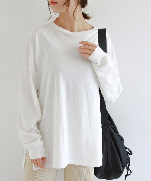 Crisp（クリスプ）の「ベーシックロングTシャツ（Tシャツ/カットソー・レディース・ホワイト/アイボリー・FREE）」の2枚目の写真