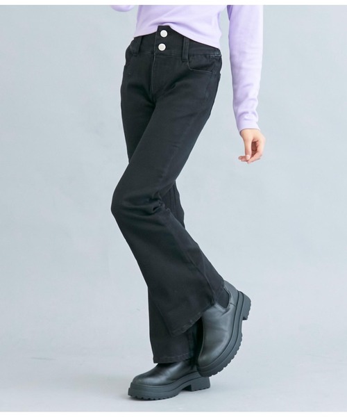 ANAP GｉRL（アナップガール）の「ハイウエストフレアパンツ（デニムパンツ・キッズ・ライトブルー/ブラック・S/M/XS）」の11枚目の写真