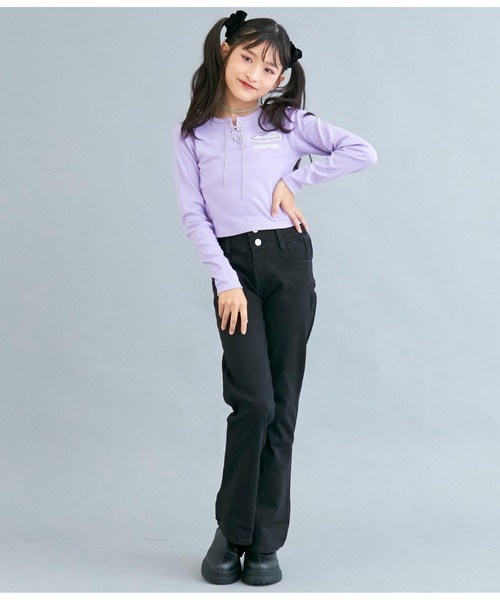 ANAP GｉRL（アナップガール）の「ハイウエストフレアパンツ（デニムパンツ・キッズ・ライトブルー/ブラック・S/M/XS）」の8枚目の写真