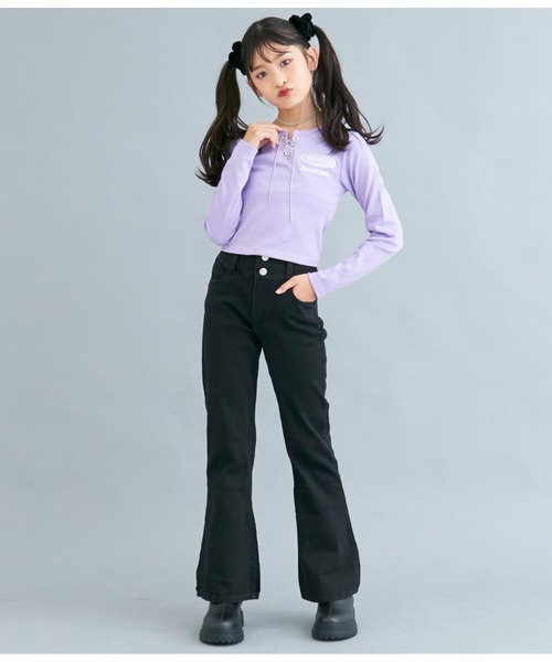 ANAP GｉRL（アナップガール）の「ハイウエストフレアパンツ（デニムパンツ・キッズ・ライトブルー/ブラック・S/M/XS）」の7枚目の写真