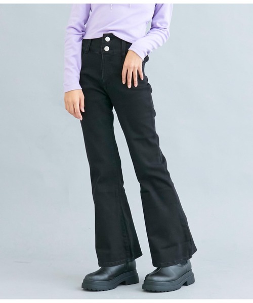 ANAP GｉRL（アナップガール）の「ハイウエストフレアパンツ（デニムパンツ・キッズ・ライトブルー/ブラック・S/M/XS）」の18枚目の写真