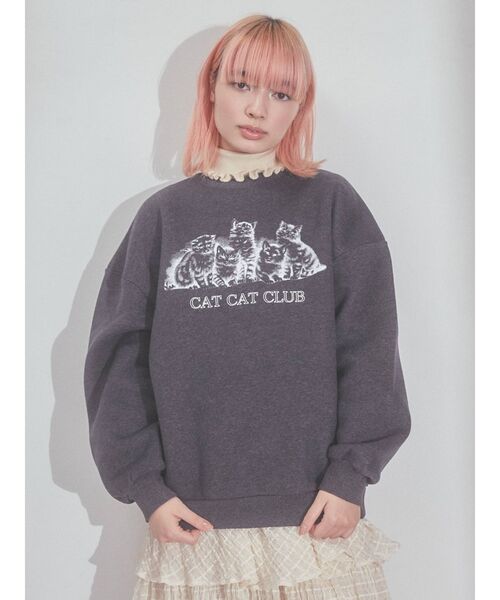 merry jenny（メリージェニー）の「CAT CAT CLUB トレーナー（スウェット・レディース・ライトグレー/アイボリー/チャコールグレー・FREE）」の3枚目の写真