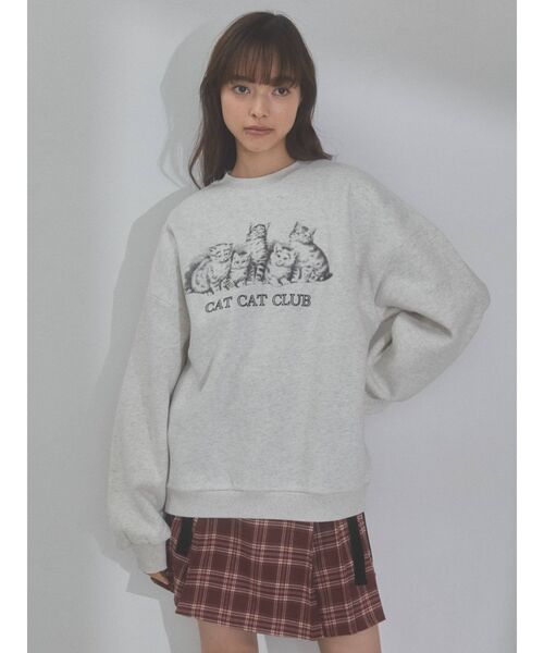 merry jenny（メリージェニー）の「CAT CAT CLUB トレーナー（スウェット・レディース・ライトグレー/アイボリー/チャコールグレー・FREE）」の2枚目の写真