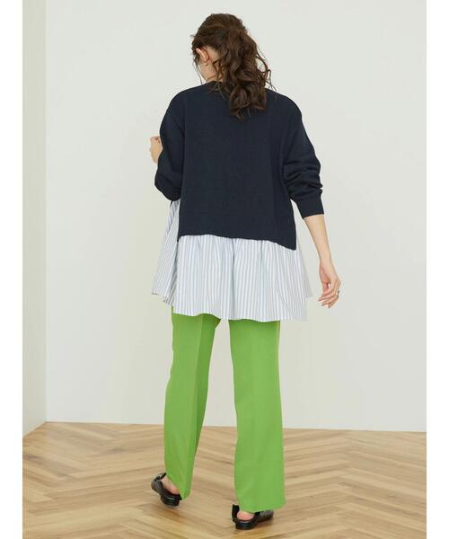 新品 緑と紺のストライプ ニットセーター PWCU フリースセーター 緑と