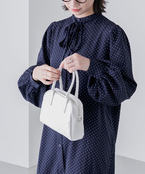 BONLECILL（ボンルシール）の「2way ドットプリント ボウタイリボンワンピース（シャツワンピース・レディース・ネイビー/オフホワイト/ブラック・FREE）」の3枚目の写真