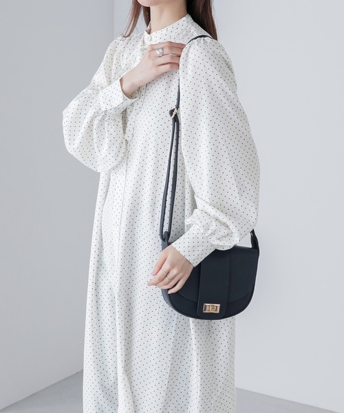 BONLECILL（ボンルシール）の「2way ドットプリント ボウタイリボンワンピース（シャツワンピース・レディース・ネイビー/オフホワイト/ブラック・FREE）」の20枚目の写真