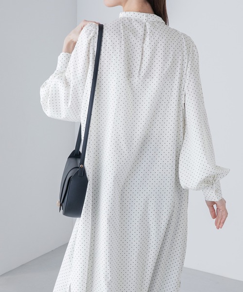 BONLECILL（ボンルシール）の「2way ドットプリント ボウタイリボンワンピース（シャツワンピース・レディース・ネイビー/オフホワイト/ブラック・FREE）」の5枚目の写真