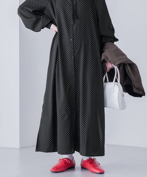 BONLECILL（ボンルシール）の「2way ドットプリント ボウタイリボンワンピース（シャツワンピース・レディース・ネイビー/オフホワイト/ブラック・FREE）」の22枚目の写真
