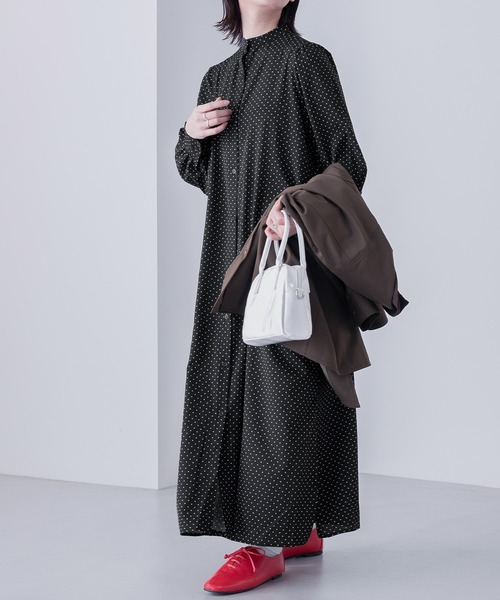 BONLECILL（ボンルシール）の「2way ドットプリント ボウタイリボンワンピース（シャツワンピース・レディース・ネイビー/オフホワイト/ブラック・FREE）」の21枚目の写真