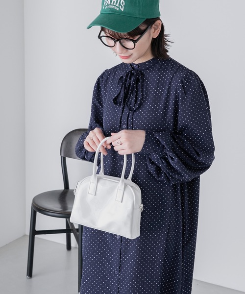 BONLECILL（ボンルシール）の「2way ドットプリント ボウタイリボンワンピース（シャツワンピース・レディース・ネイビー/オフホワイト/ブラック・FREE）」の8枚目の写真