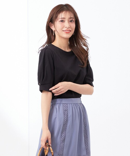 ANY SIS(エニィスィス)の「【UVケア】プレーティングジャージー タックスリーブ カットソー(Tシャツ/カットソー・レディース・ダルブルー系/ブラック系/ローズ系/ホワイト系/ブラック系2/ライトグリーン系・2)」の3枚目の写真