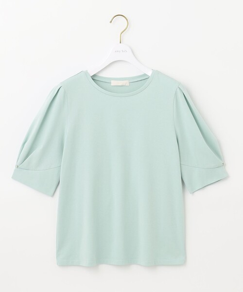 ANY SIS(エニィスィス)の「【UVケア】プレーティングジャージー タックスリーブ カットソー(Tシャツ/カットソー・レディース・ダルブルー系/ブラック系/ローズ系/ホワイト系/ブラック系2/ライトグリーン系・2)」の1枚目の写真