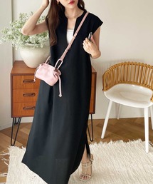 GeeRA | 2023 SS リネン入りVネックオーバージャンパースカート(ジャンパースカート)