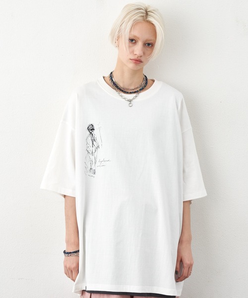 AIVER（アイバー）の「AIVER　ドローイングS/SビッグTEE（Tシャツ/カットソー・メンズ・ホワイト/チャコールグレー/ブラック・MEDIUM/SMALL/LARGE）」の4枚目の写真