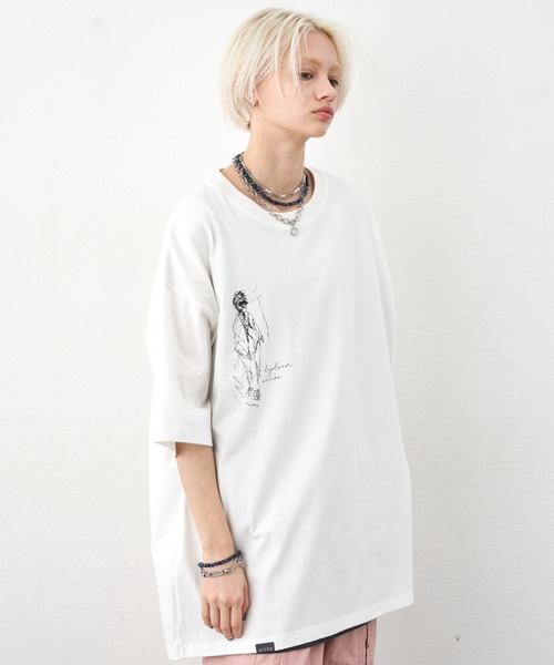 AIVER（アイバー）の「AIVER　ドローイングS/SビッグTEE（Tシャツ/カットソー・メンズ・ホワイト/チャコールグレー/ブラック・MEDIUM/SMALL/LARGE）」の5枚目の写真