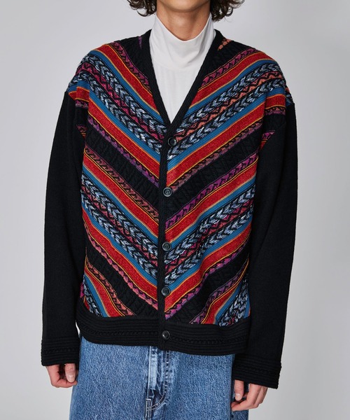 Iroquois（イロコイ）の「IROQUOIS イロコイ / 7G MIX STRIPES CD ミックスストライプカーディガン / 277201（カーディガン/ボレロ・メンズ・ブラック/ブラウン・3/1/2）」の5枚目の写真