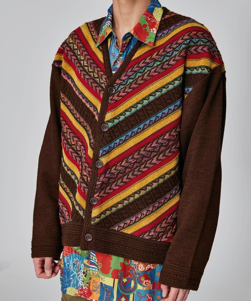 Iroquois（イロコイ）の「IROQUOIS イロコイ / 7G MIX STRIPES CD ミックスストライプカーディガン / 277201（カーディガン/ボレロ・メンズ・ブラック/ブラウン・3/1/2）」の16枚目の写真