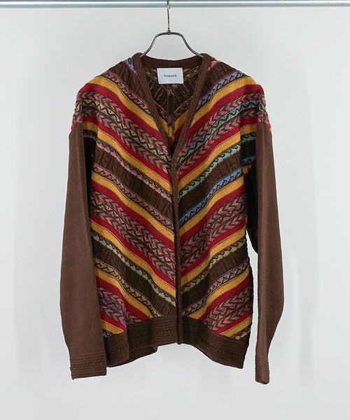 Iroquois（イロコイ）の「IROQUOIS イロコイ / 7G MIX STRIPES CD ミックスストライプカーディガン / 277201（カーディガン/ボレロ・メンズ・ブラック/ブラウン・3/1/2）」の14枚目の写真