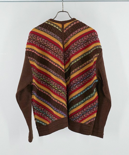 Iroquois（イロコイ）の「IROQUOIS イロコイ / 7G MIX STRIPES CD ミックスストライプカーディガン / 277201（カーディガン/ボレロ・メンズ・ブラック/ブラウン・3/1/2）」の4枚目の写真