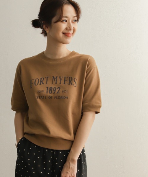 URBAN RESEARCH DOORS（アーバンリサーチドアーズ）の「ロゴインレイハーフスリーブプルオーバー（Tシャツ/カットソー・レディース・ライトベージュ/ブラック/モカ・MEDIUM）」の3枚目の写真