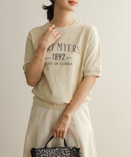 URBAN RESEARCH DOORS（アーバンリサーチドアーズ）の「ロゴインレイハーフスリーブプルオーバー（Tシャツ/カットソー・レディース・ライトベージュ/ブラック/モカ・MEDIUM）」の5枚目の写真
