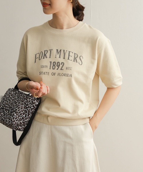 URBAN RESEARCH DOORS（アーバンリサーチドアーズ）の「ロゴインレイハーフスリーブプルオーバー（Tシャツ/カットソー・レディース・ライトベージュ/ブラック/モカ・MEDIUM）」の6枚目の写真