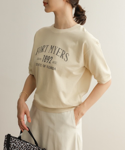 URBAN RESEARCH DOORS（アーバンリサーチドアーズ）の「ロゴインレイハーフスリーブプルオーバー（Tシャツ/カットソー・レディース・ライトベージュ/ブラック/モカ・MEDIUM）」の8枚目の写真