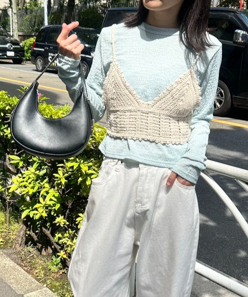 mebole(メボレ)の「クロシェ編みビスチェ&ロンTセット(Tシャツ/カットソー・レディース・グリーン/ホワイト/オレンジ/ブルー・FREE)」の3枚目の写真