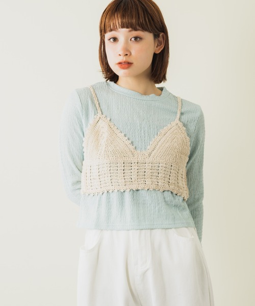 mebole(メボレ)の「クロシェ編みビスチェ&ロンTセット(Tシャツ/カットソー・レディース・グリーン/ホワイト/オレンジ/ブルー・FREE)」の20枚目の写真