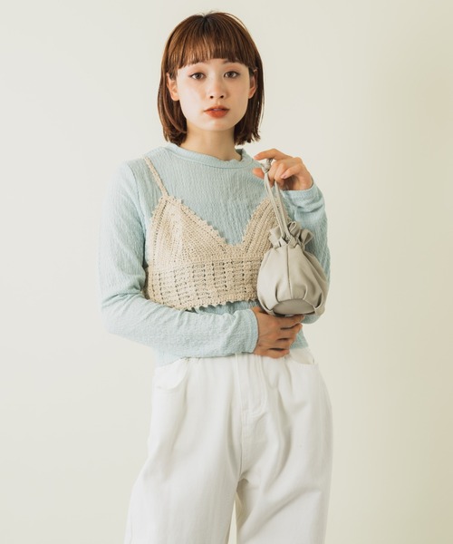 mebole(メボレ)の「クロシェ編みビスチェ&ロンTセット(Tシャツ/カットソー・レディース・グリーン/ホワイト/オレンジ/ブルー・FREE)」の19枚目の写真