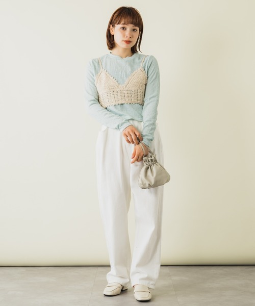 mebole(メボレ)の「クロシェ編みビスチェ&ロンTセット(Tシャツ/カットソー・レディース・グリーン/ホワイト/オレンジ/ブルー・FREE)」の18枚目の写真