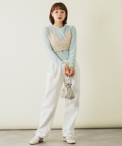 mebole(メボレ)の「クロシェ編みビスチェ&ロンTセット(Tシャツ/カットソー・レディース・グリーン/ホワイト/オレンジ/ブルー・FREE)」の16枚目の写真